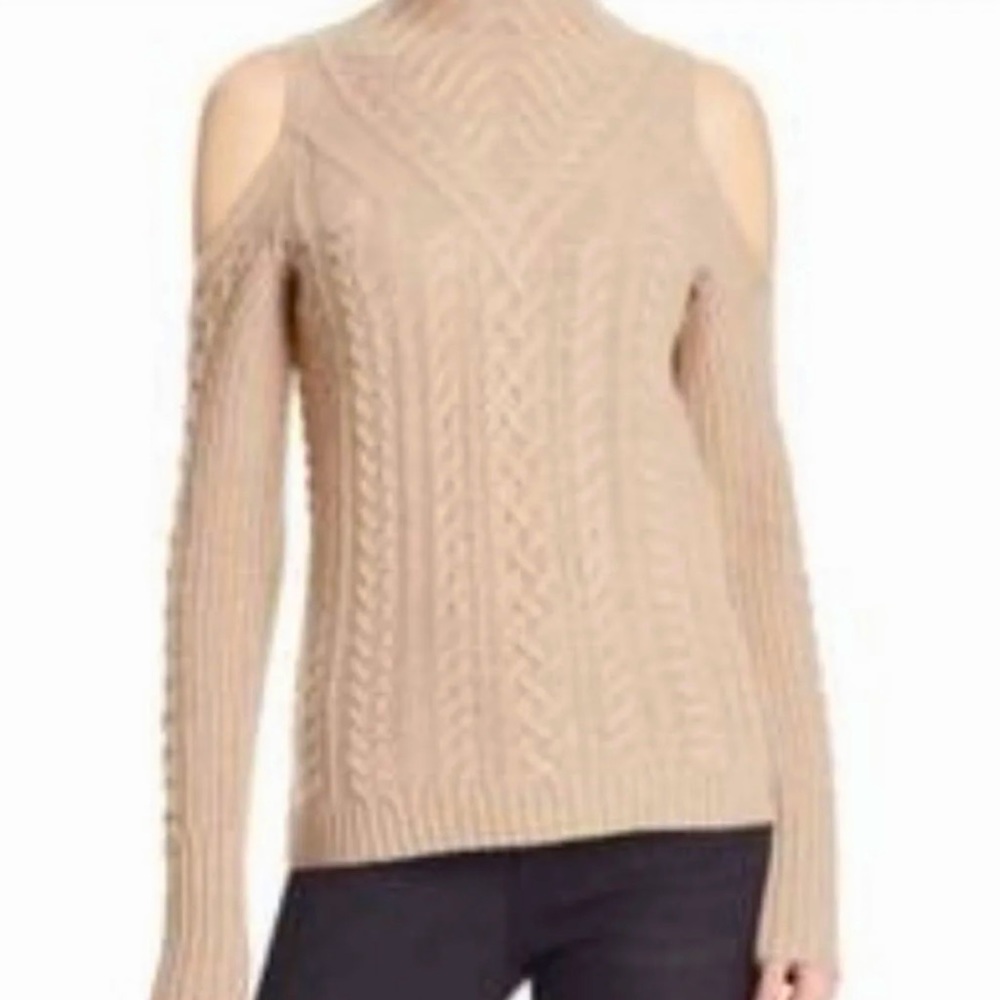 Aqua Cashmere Cable Knit Cold Shoulder Sweater Size M